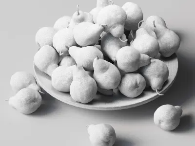 Pakham pears in a wooden fruit bowl Low-poly 3D model