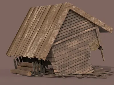 Destroyed Wooden House Low-poly 3D model