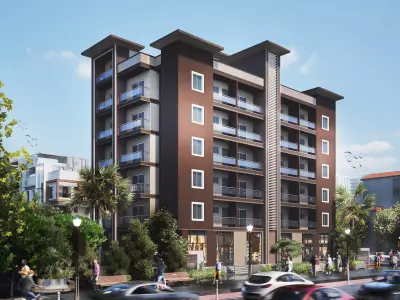 Modern Apartment Buildings with city model  Low-poly 3D model