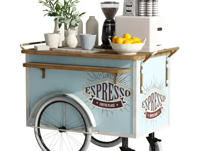 Coffee cart blue set 02 3D model