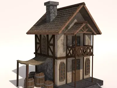 Medieval low-poly house Low-poly 3D model