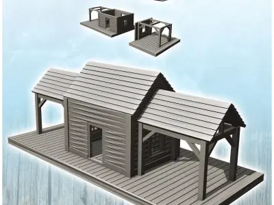 Western train station with double canopies 26 - Cowboy USA Ameri 3D print model