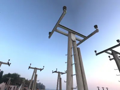 Wooden Electricity Pole with Ladder - Object 046 Low-poly 3D model