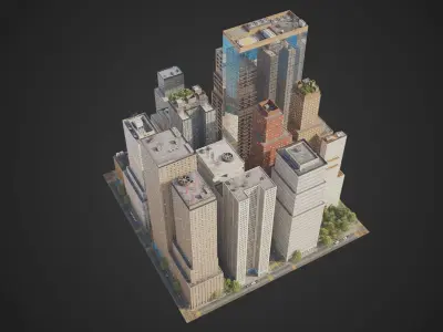 Realistic City District C7-C20 MAYA Low-poly 3D model