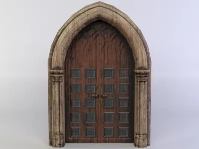 Door wooden gothic Low-poly 3D model