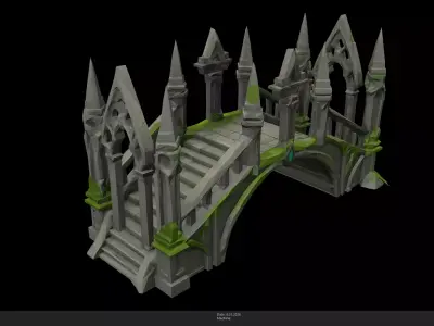 Stylized Gothic Stone Bridge - AI Low-poly 3D model