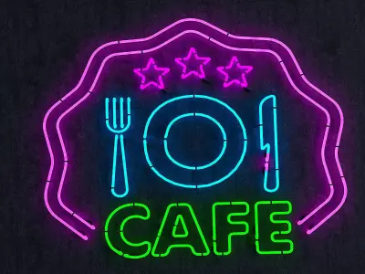 Cafe And Food Neon Sign Low-poly 3D model
