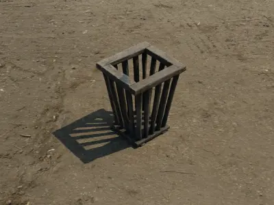 Medieval square-shaped wooden basket Low-poly 3D model