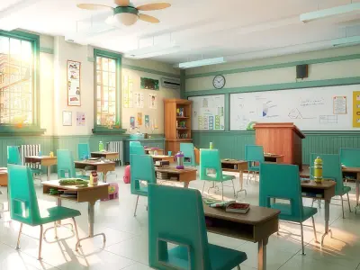 Cartoon Classroom Corridor  3D model