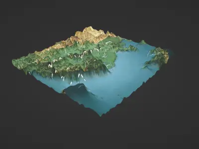 East China Map Topography Low-poly 3D model