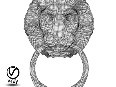 Door handle in the form of a lion head with a ring 3D model