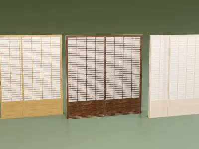 Japanese Shoji with wainscot design Low-poly 3D model