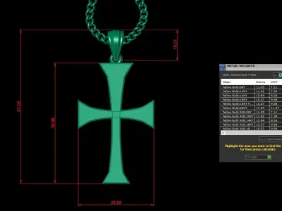 Light Gold 18K Cross Pendant 1CP019 3D print model