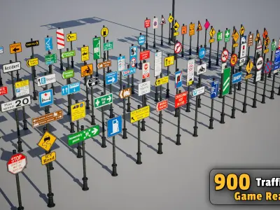 900 Traffic Sign Pack  Game Ready Low-poly 3D model