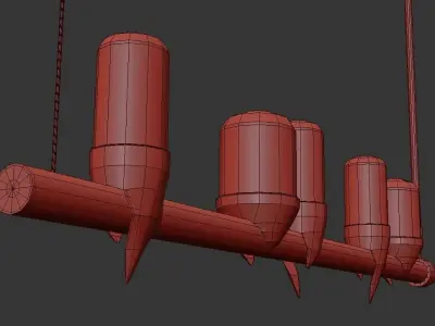 Ebenezer five light fixtures hanging from wooden rod 3D model