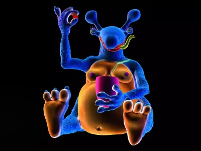 Alien  with glass of cocktail Hi poly 3D model