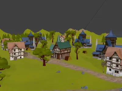 Village in world of warcraft Low-poly 3D model