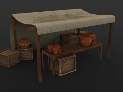Market Stall Set Low-poly 3D model