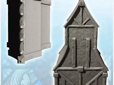 Large half-timbered building with high roof and top spikes 28 -  3D print model