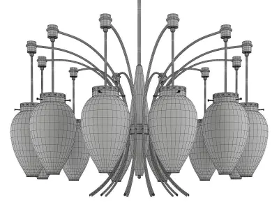 French 1960s Brass and White Glass Chandelier Low-poly 3D model