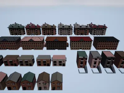 Houses 26 Models variations for any game or production of 6GB Low-poly 3D model