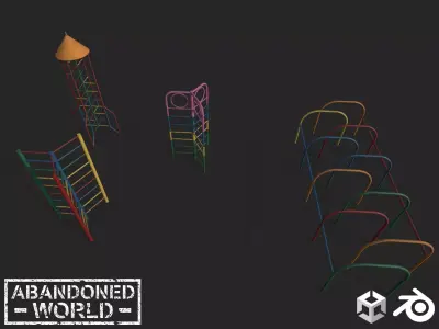 Old Playground Props Set Low-poly 3D model purchase