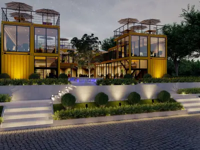 SCENE LUMION 11 5 AND EXTERIOR CONTAINER CAFE 3D model