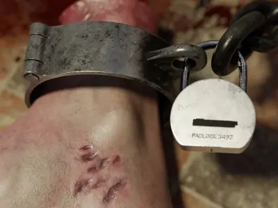 Halloween Cutted Bloody Foot with handsaw 3D model