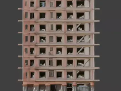 Ruined Apartment Block 3D Model Low-poly 3D model