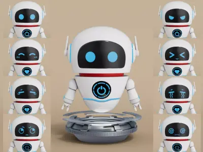 Rigged Cartoon Cute Robot Low-poly 3D model