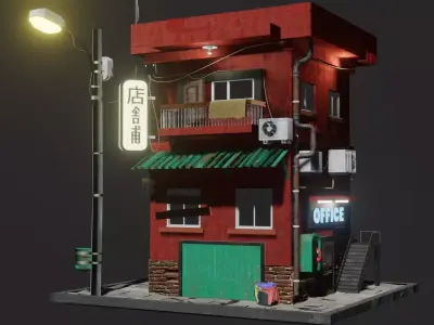 Building with neon sign 3D model