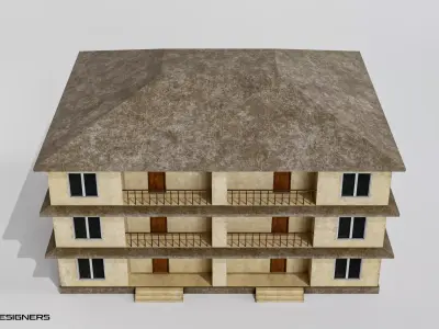 Realistic Indian Three-Story Apartment Building Low-poly 3D model