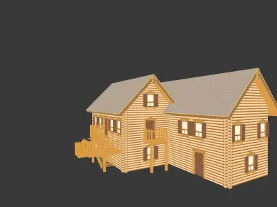 Modular Wooden Cottage Low-poly 3D model
