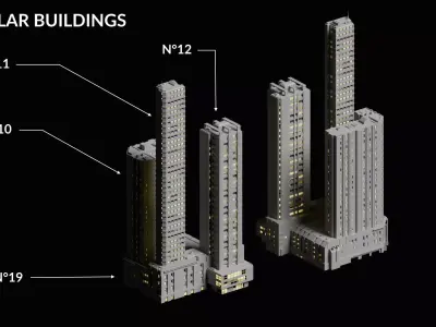 20 Sci-Fi Buildings and Skyscraper Cyberpunk Pack Blender Low-poly 3D model