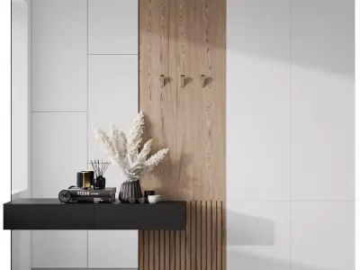 Hallway modern bathroom with walls and wooden panels 3D model