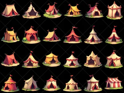 160 Transparent Cartoon Tent House Game Asset Texture