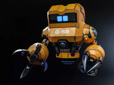 Cute Space Robot Rigged G-58 Yellow 3D model