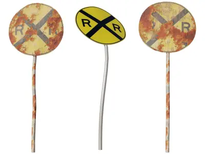 W10-1 Road Signs Rusted Old and Clean versions Low-poly 3D model