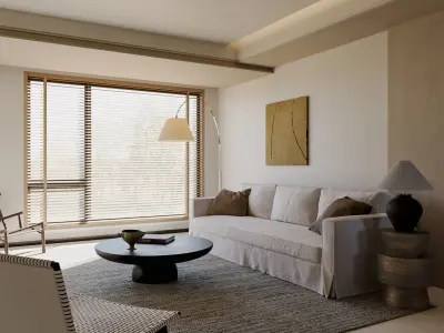Wabi-sabi living and dining room 3D model