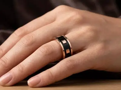 Dynasty 9mm Architectural Square Band 18k Pink Gold Black Enamel 3D print model