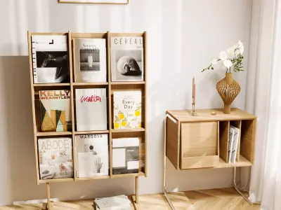 3D model of a floor-standing magazine bookshelf 3D model