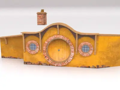 3D Hobbit Hole Dwelling - Orange Door Low-poly 3D model