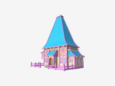 Medieval Building A02 Cartoon Pink - Scenery Backdrop House Low-poly 3D model