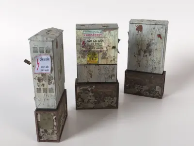 Old Industrial Electrical Cabinet Rusty Electrical Box 3D Model 3D model