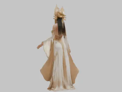 Priestess 3D Model Woman Statue White Gold Dress Ice Queen Low-poly 3D model