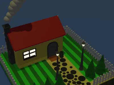 House low poly at night with smoke Free low-poly 3D model