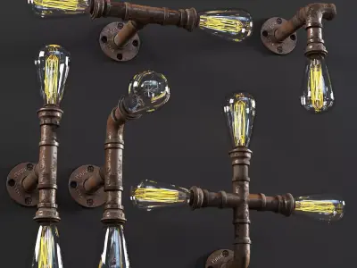 3dasset industrial pipe wall lights2 3D model