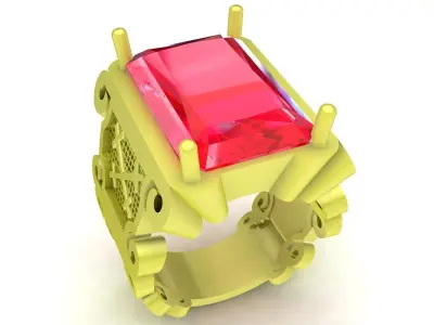 Vintage Architectural Emerald Men Ring  3968 3D print model