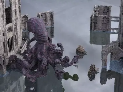Cthulhu Cult halls 10 models Kit bash With Giant Octopus 3D model