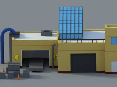 Low Poly Cartoon Factory Low-poly 3D model